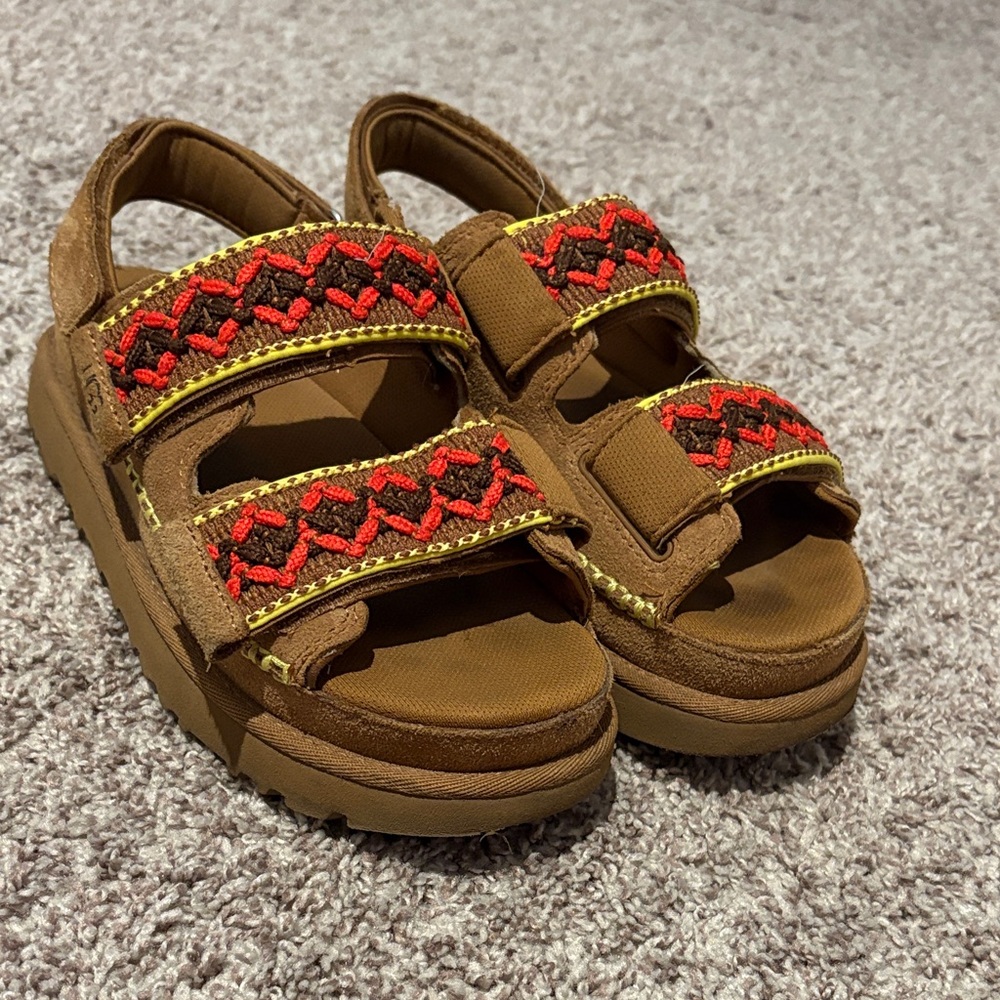 Women’s Brown Platform Sandals with Red Embroidered Straps